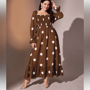 SHEIN Brown Polka Dot Pretty Women Dress Plus Size 0XL NEW Ruffled Hem